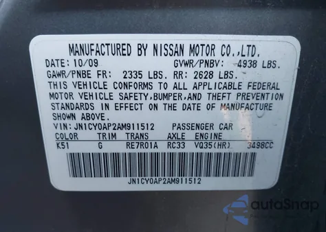 2010 Infiniti M35 z USA, uszkodzony, nr VIN JN1CY0AP2AM911512